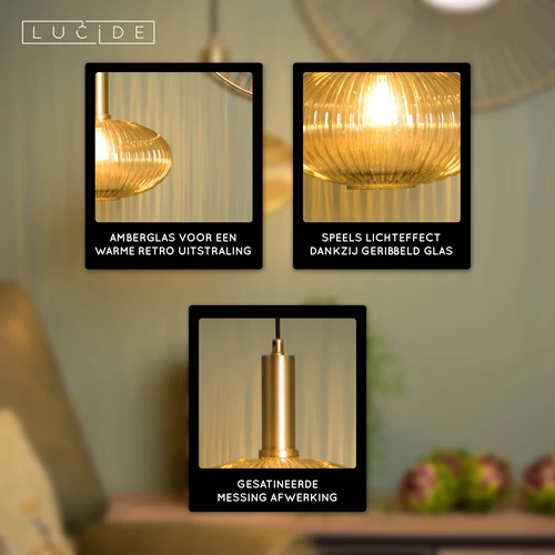 Lucide MALOTO - Hanglamp - Ø 30 cm - 1xE27 - Amber - USP